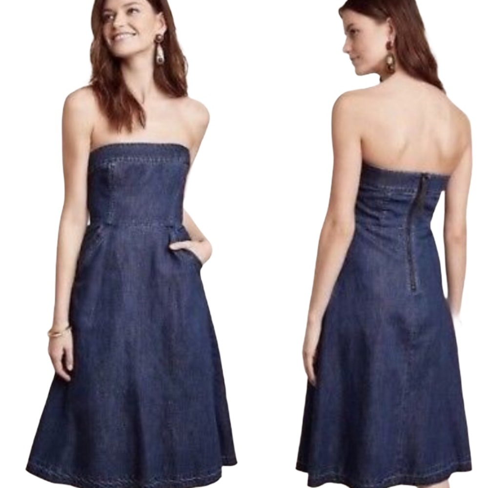 Anthropologie Holding Horses strapless denim dress